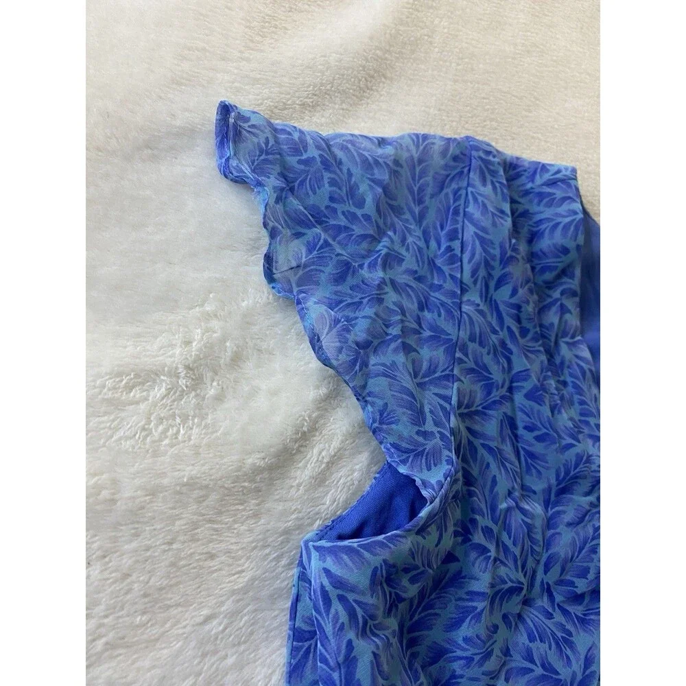 VTG Y2K Positive Attitude Womens M Blue Leaf Chiffon Asymmetrical Hem Midi Dress